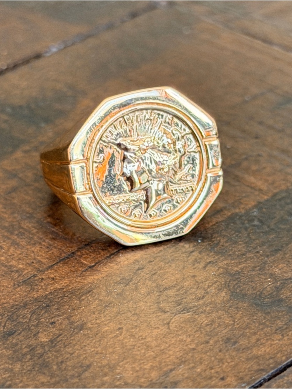 Gold-Tone Coin Motif Signet Ring